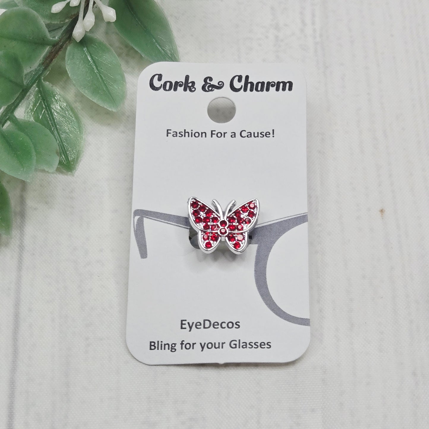 Red Rhinestone Silver Butterfly Metal EyeDeco