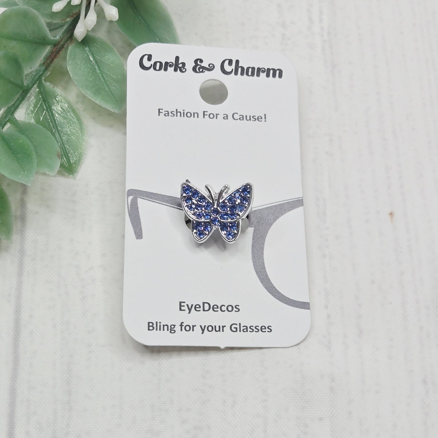 Blue Rhinestone Silver Butterfly Metal EyeDeco