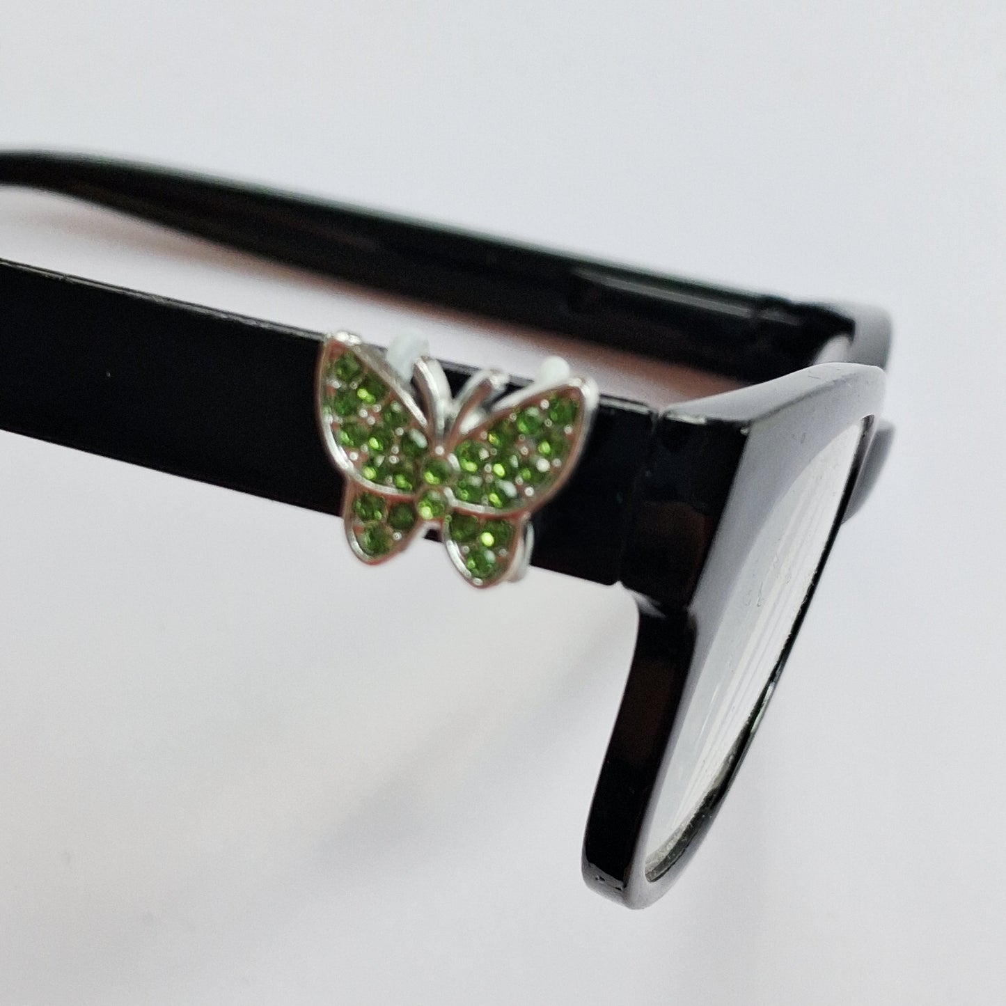 Green Rhinestone Silver Butterfly Metal EyeDeco