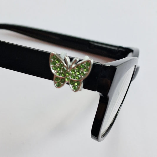 Green Rhinestone Silver Butterfly Metal EyeDeco