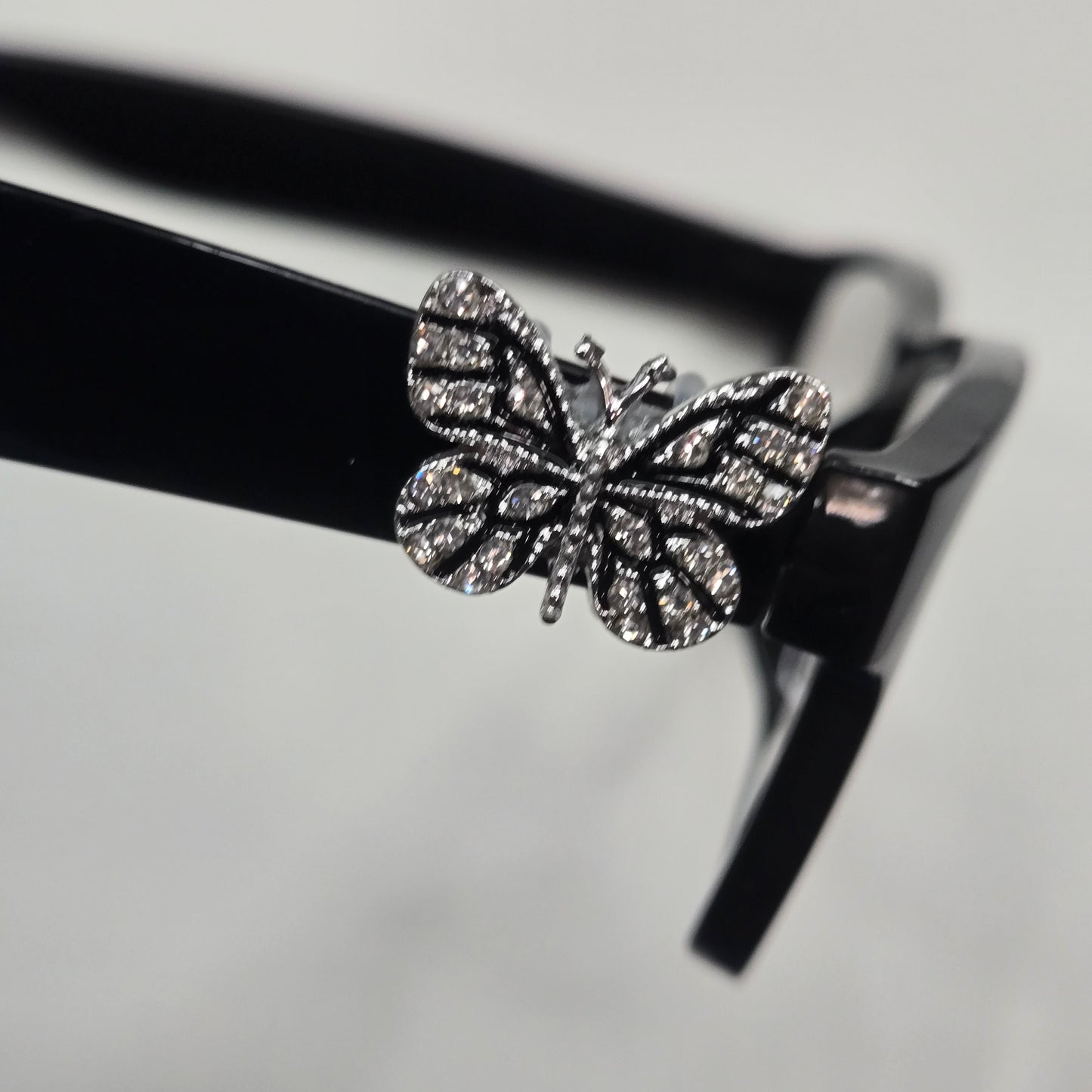 Black and White Rhinestone Silver Butterfly Metal EyeDeco