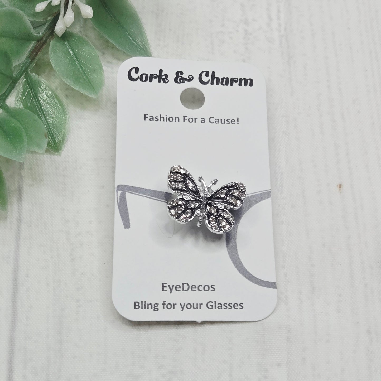 Black and White Rhinestone Silver Butterfly Metal EyeDeco