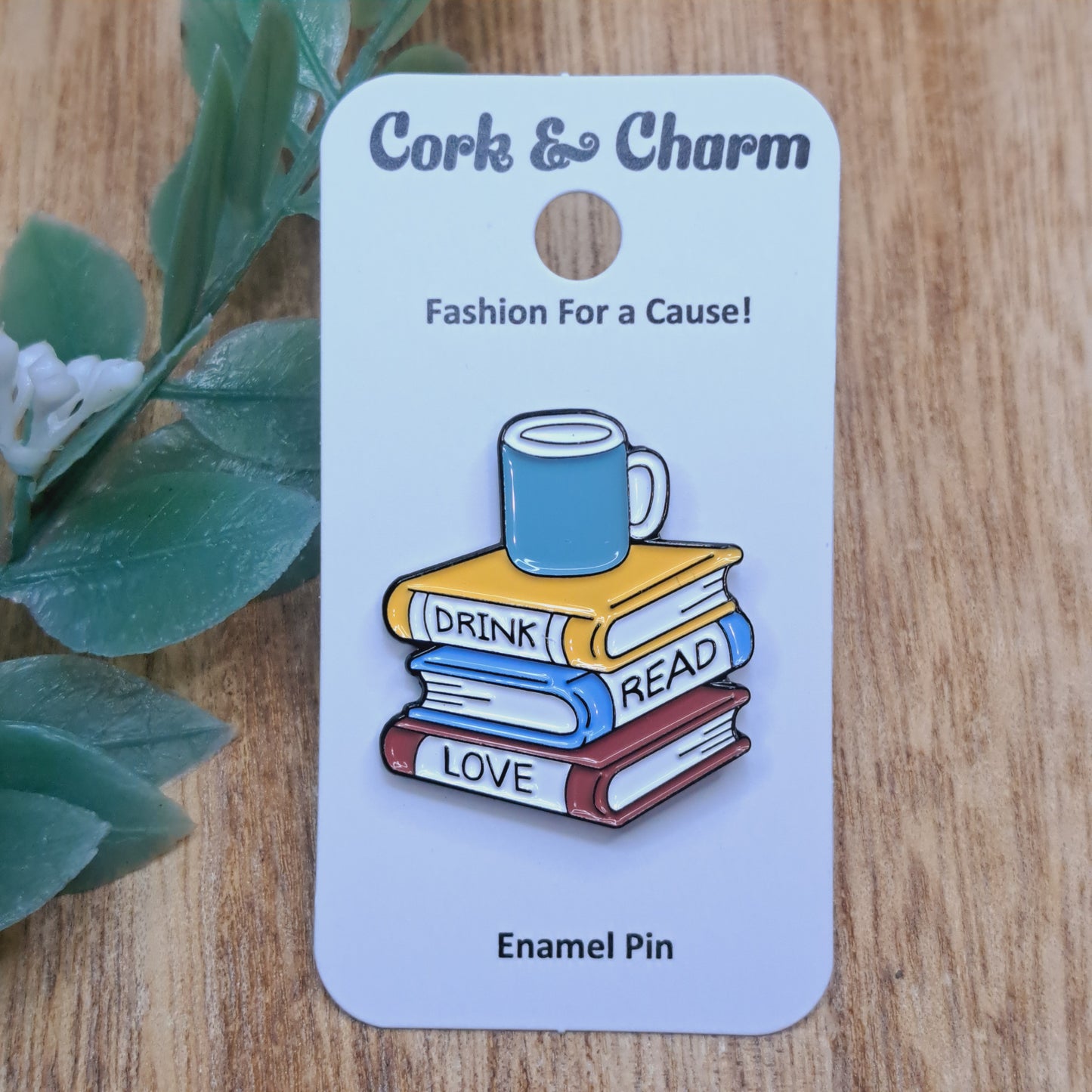 Drink Read Love Coffee Tea Book Enamel Pin