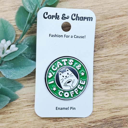 I Love Cats and Coffee Enamel Pin