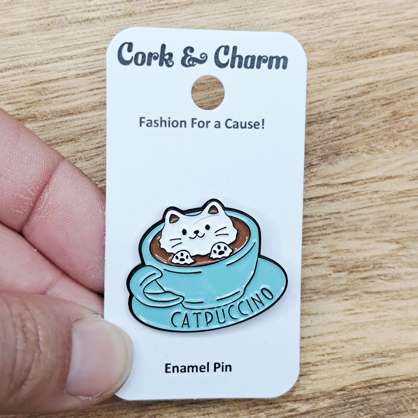 White Catpuccino Coffee Enamel Pin