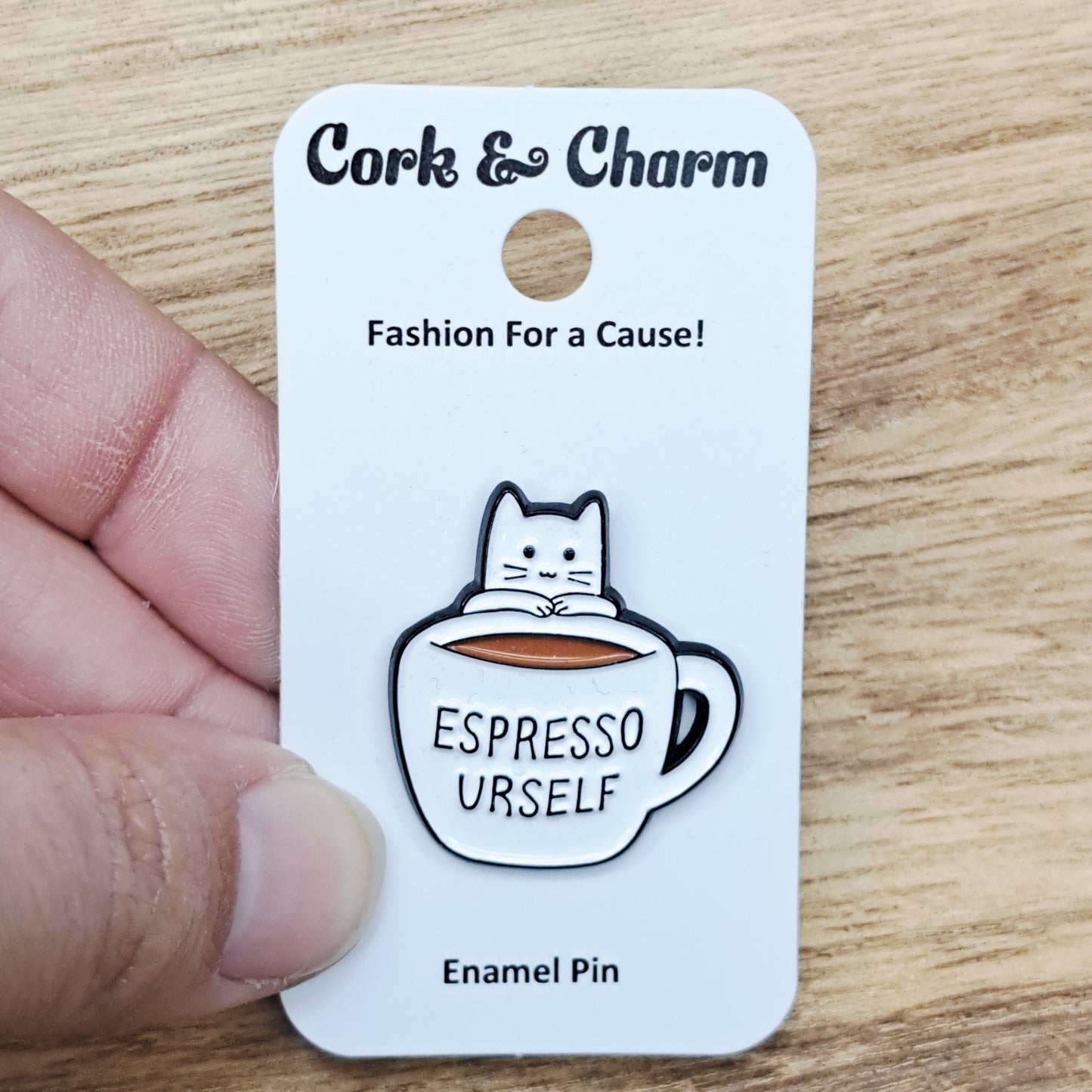 White Cat Espresso Urself Coffee Enamel Pin