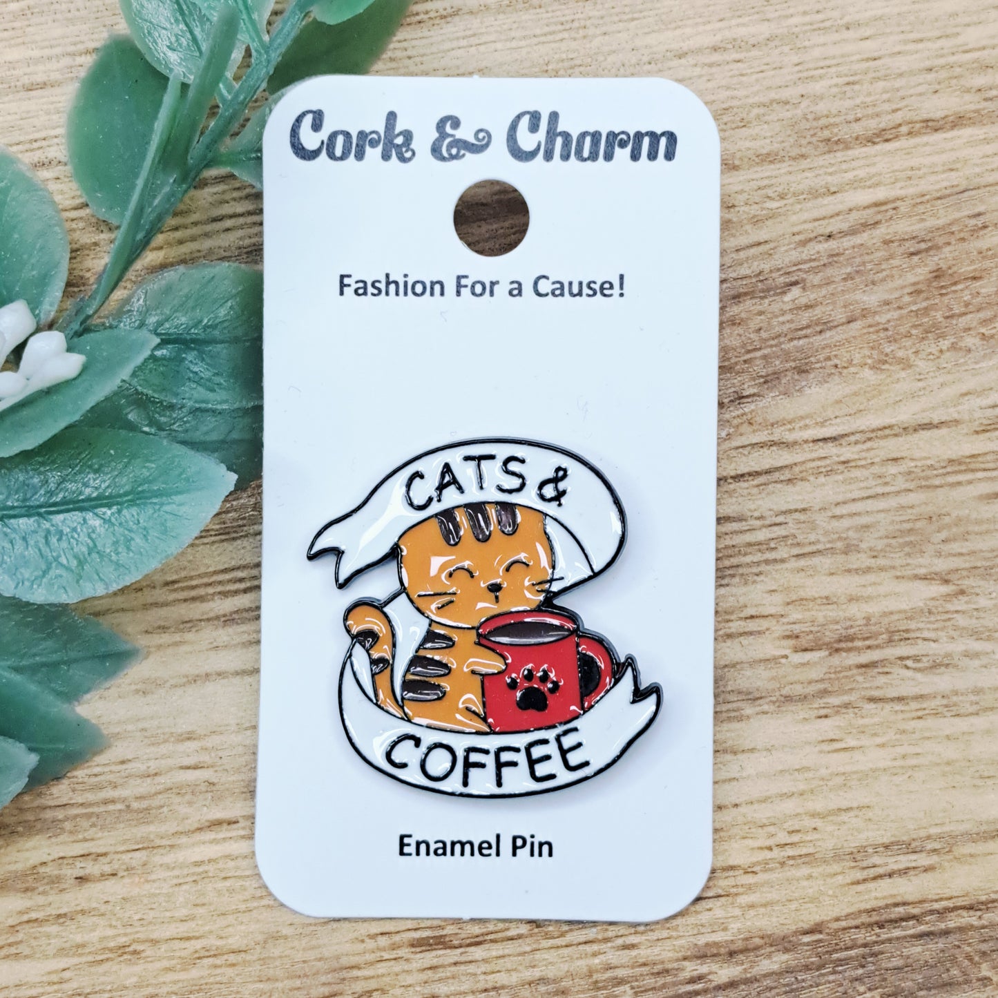 Orange Cat and Coffee Enamel Pin