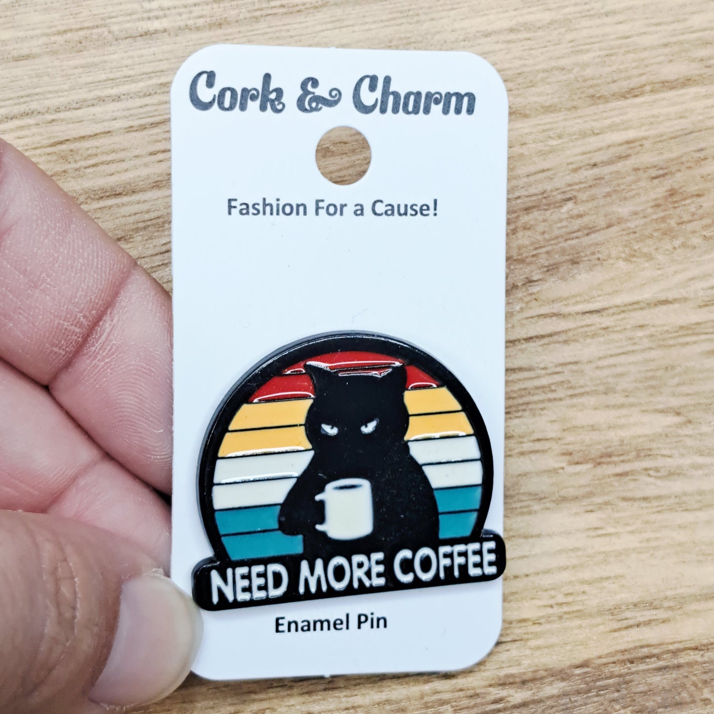 Black Cat Need More Coffee Enamel Pin