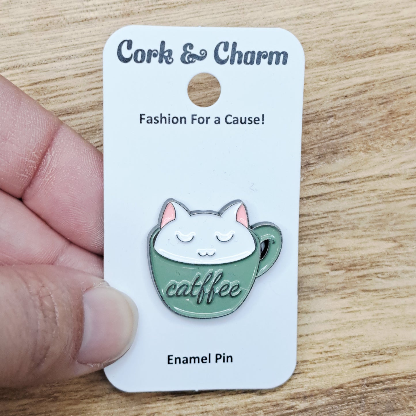 White Cat Catfee Coffee Enamel Pin