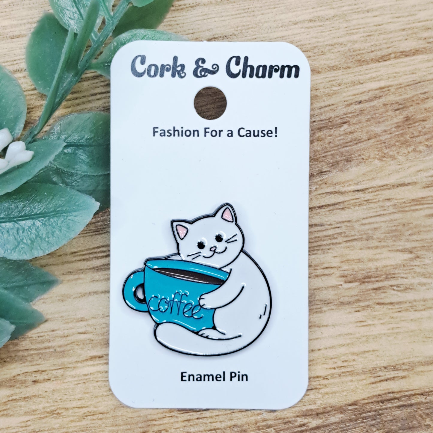 White Cat Coffee Enamel Pin