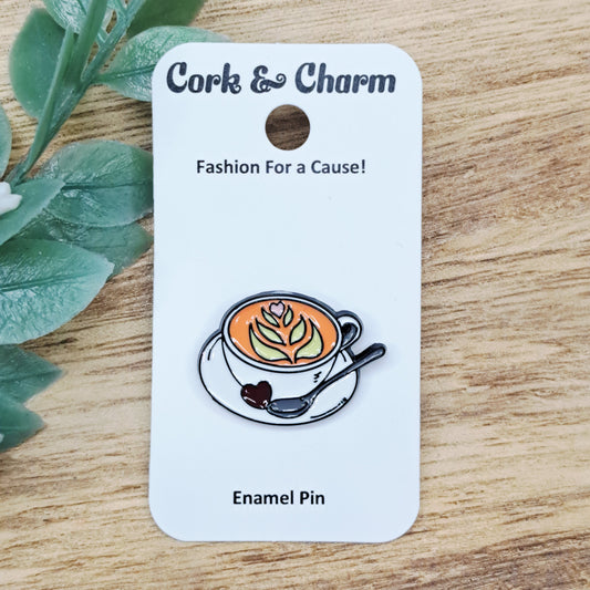 Coffee Cup with Latte Art Spoon Enamel Pin