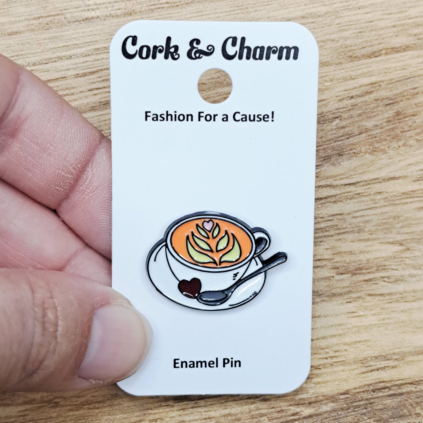 Coffee Cup with Latte Art Spoon Enamel Pin