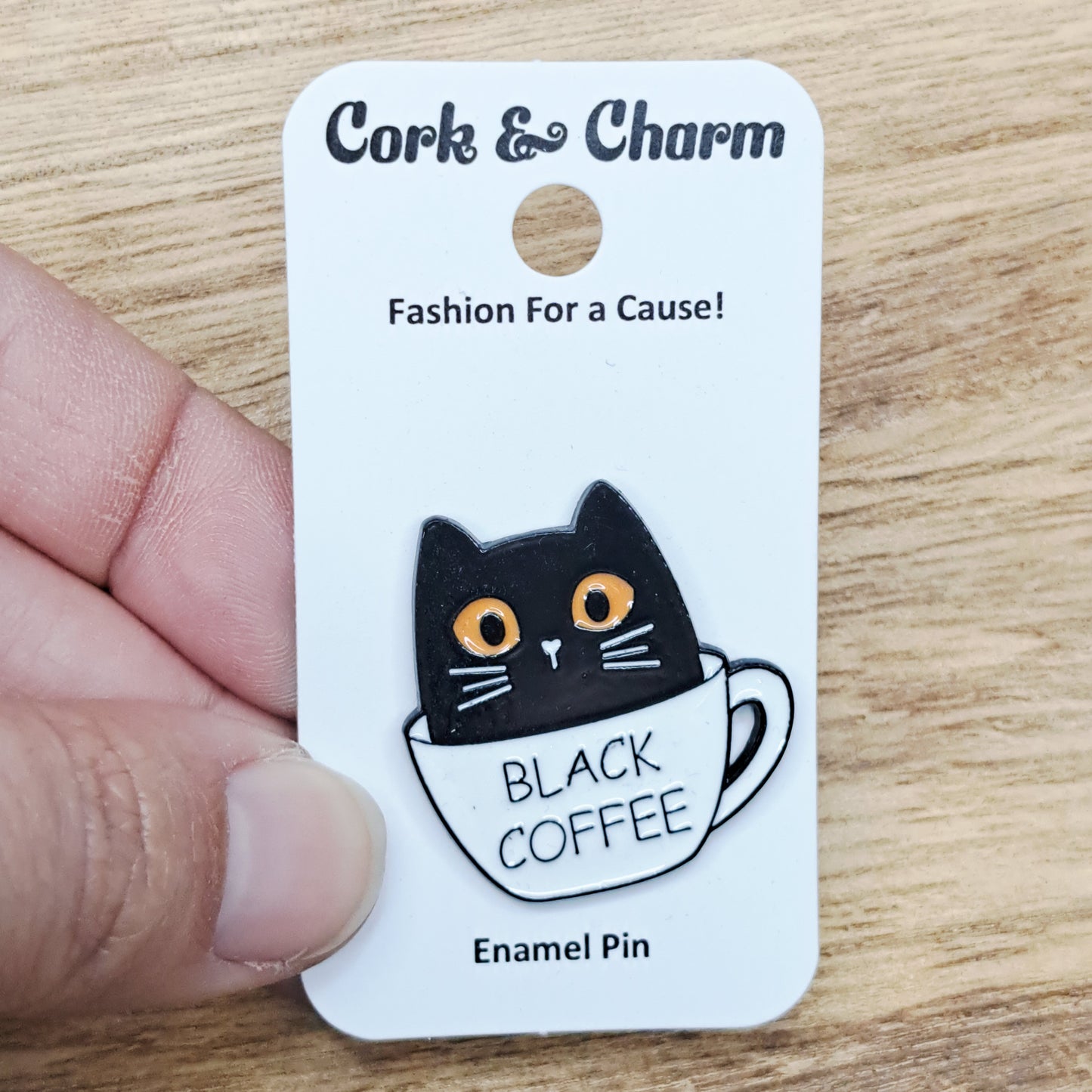 Black Cat Black Coffee Enamel Pin