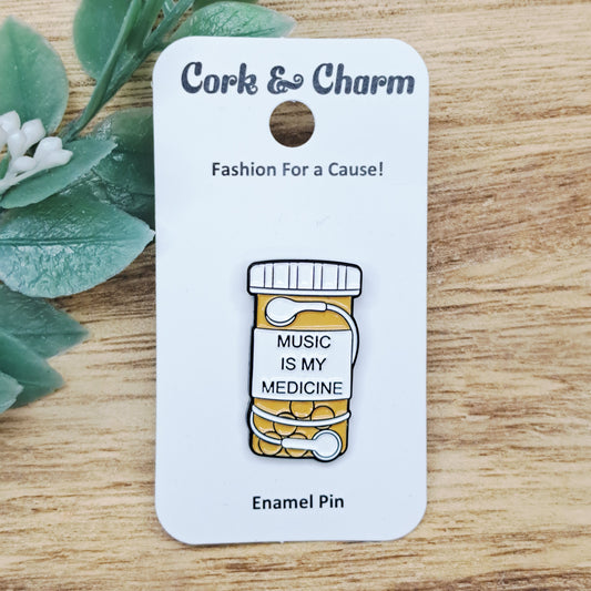 Music Is My Medicine Pill Bottle Enamel Pin