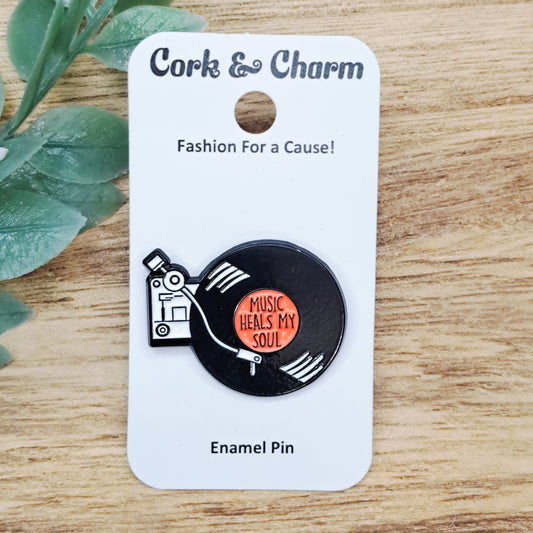 Muisc Heals My Soul Record Player Enamel Pin