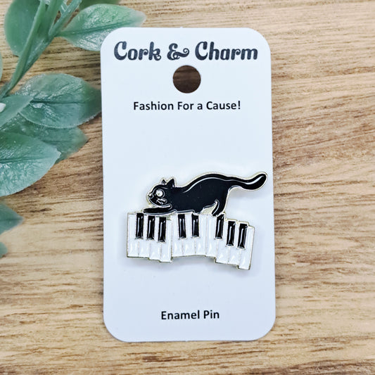 Black Cat Music Piano Keyboard Enamel Pin