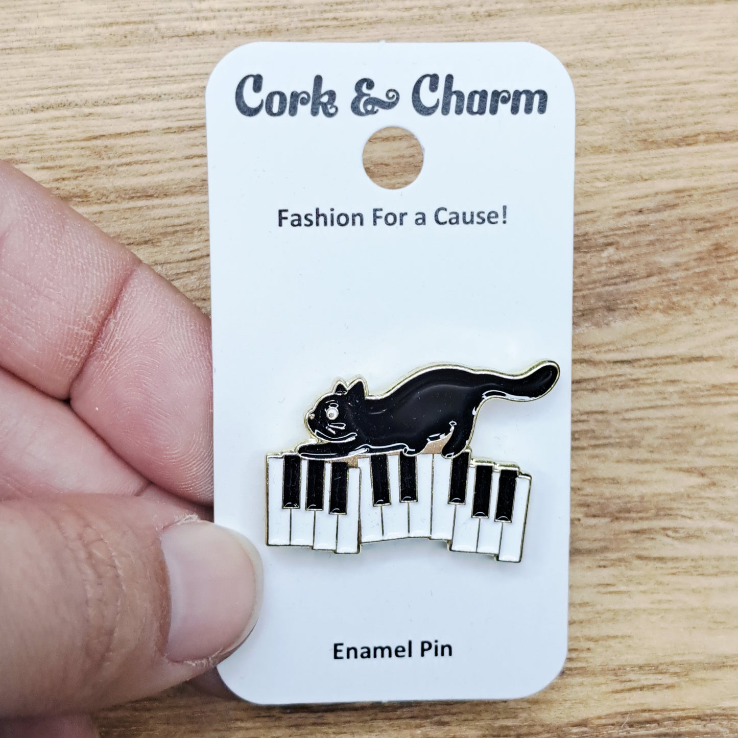 Black Cat Music Piano Keyboard Enamel Pin