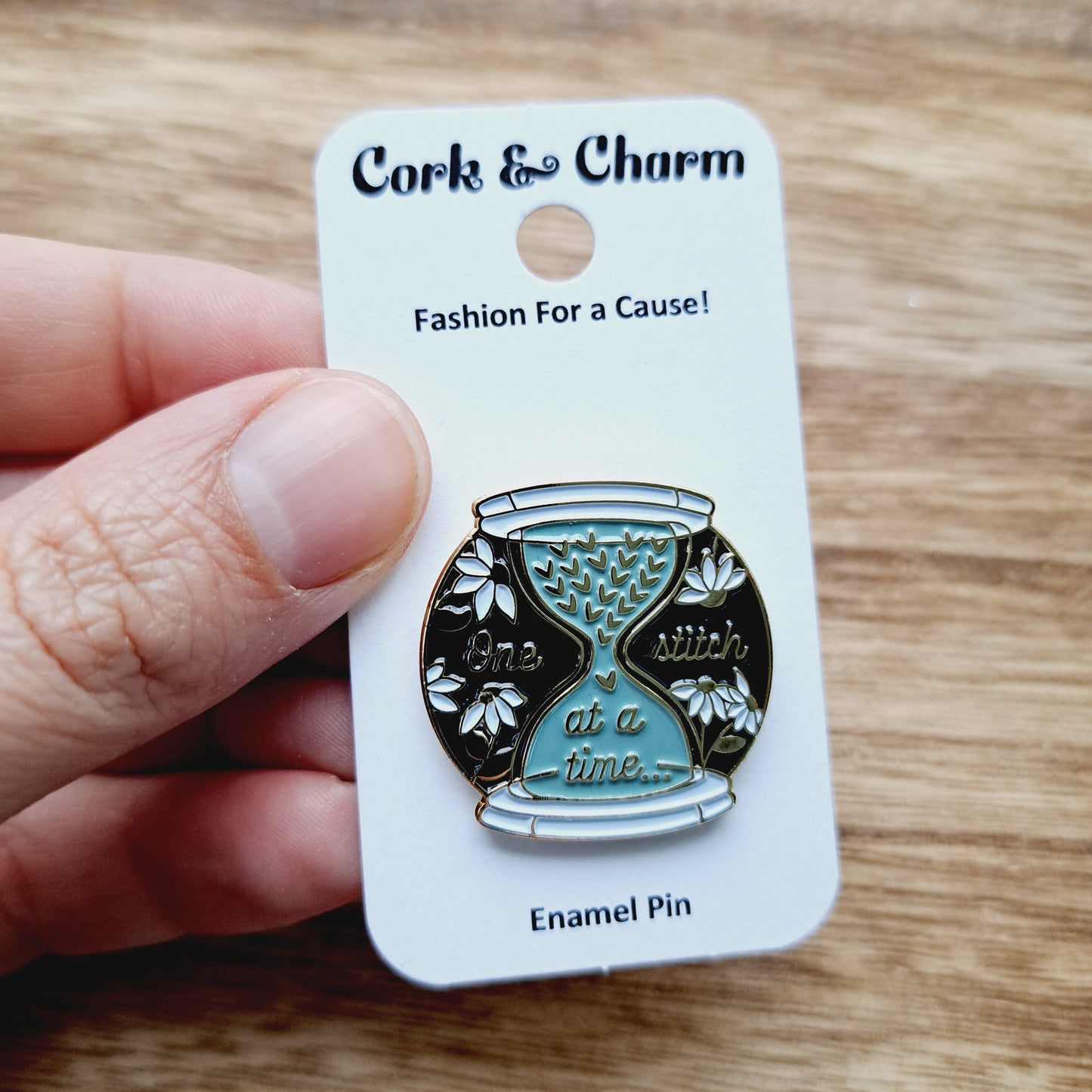 Knitting One Stitch at a Time Hourglass Enamel Pin