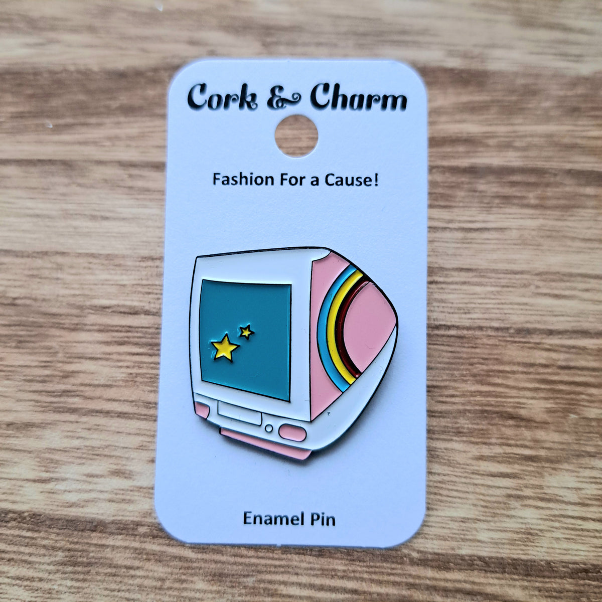 Enamel Pin Computer Retro Pink Teal Computer Monitor Screen Enamel Pin – Cork and Charm
