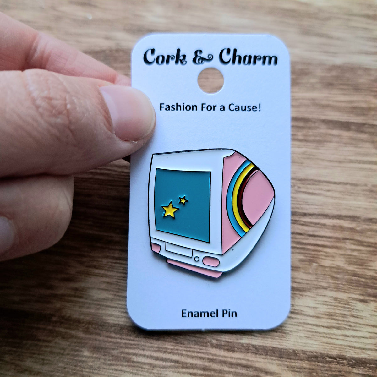 Enamel Pin Computer Retro Pink Teal Computer Monitor Screen Enamel Pin – Cork and Charm